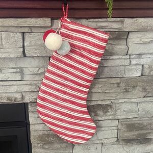Hearth & Hand Red-White Striped Holiday Christmas Stocking Linen Blend